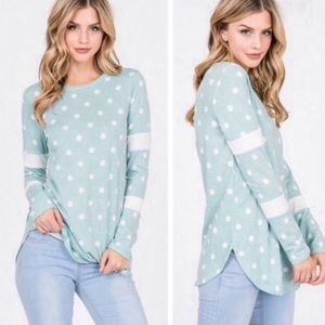 Polka Dot Aqua Long Sleeve Top *